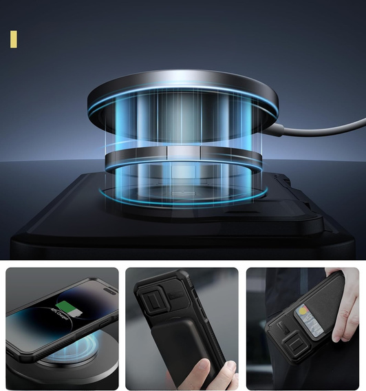 Θωρακισμένη θήκη για iPhone 14 Pro Max, Dexnor CamProtect MagSafe, μαύρη (Δύο πλαίσια)