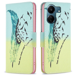 Θήκη με πτερύγιο για Xiaomi Redmi 13C / Poco C65, Wallet, feather, μπλε
