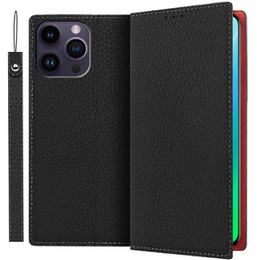 Θήκη με πτερύγιο για iPhone 14 Pro, Litchi Skin Grain, μαύρη