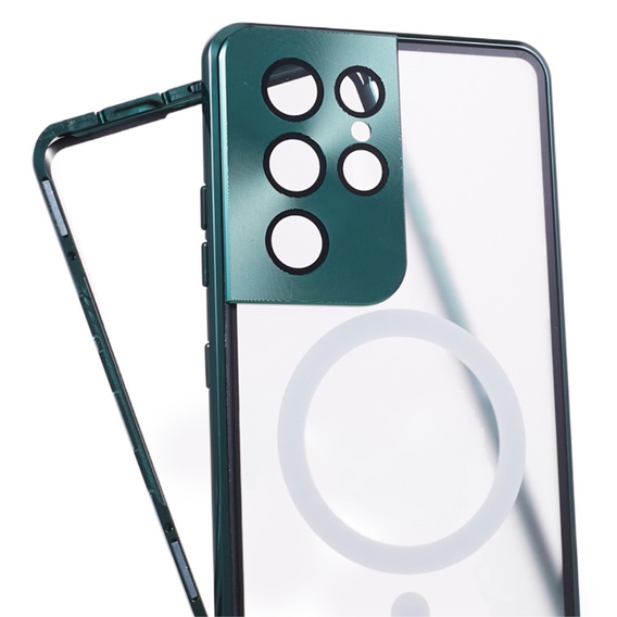 Μαγνητική θήκη MagSafe Dual Glass για Samsung Galaxy S21 Ultra, πράσινη