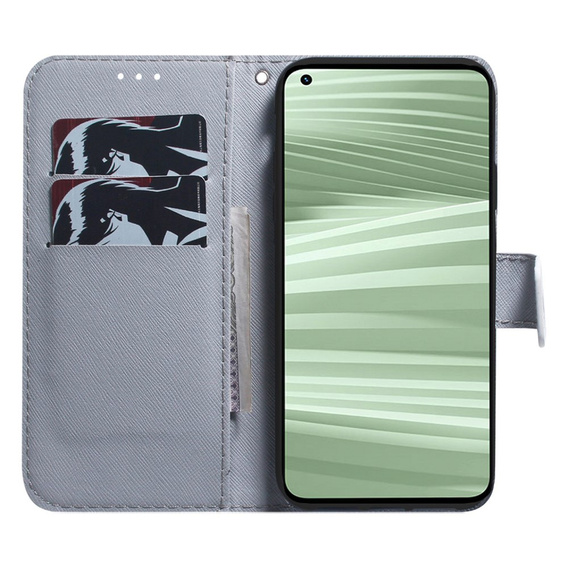 Θήκη με πτερύγιο για Realme C55, Wallet, Cherry blossom, μπλε