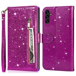 Θήκη με πτερύγιο για Samsung Galaxy A56 5G, Wallet Zipper Pocket Glittery, μωβ