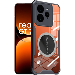 Θήκη για Realme GT 7 Pro, με μαγνητική πλάκα, διαφανής / μαύρη