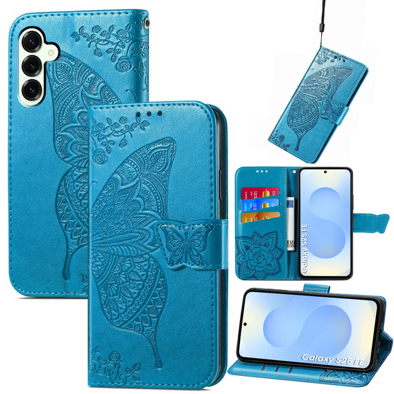 Θήκη με πτερύγιο για Samsung Galaxy S25 FE, Butterfly, μπλε