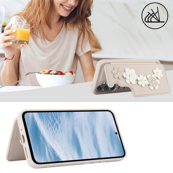 θήκη για Samsung Galaxy A55 5G, Leather Flower Card Slot, μπεζ