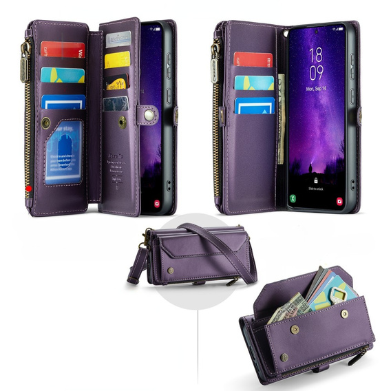 θήκη CASEME για Samsung Galaxy S24 FE, RFID Leather Wallet, με λουράκι ώμου, μωβ