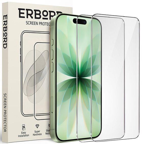 2x Μετριασμένο γυαλί ERBORD 9H Hard Glass στην οθόνη για iPhone 17 Pro/17/16 Pro