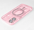 Θήκη για iPhone 16, ERBORD Glitter MagSafe, ροζ + Γυαλί οθόνης