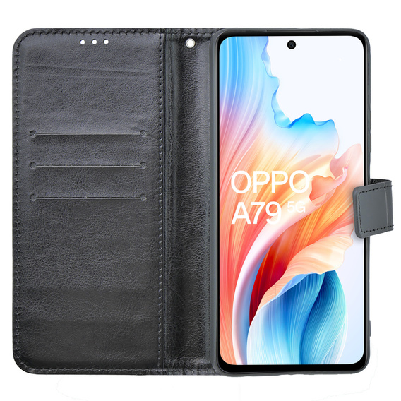 Θήκη με πτερύγιο για Oppo A79 5G, Crazy Horse Wallet, μαύρη