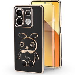 Θήκη για Xiaomi Redmi Note 13 5G, Rabbit, μαύρη + μετριασμένο γυαλί 9H