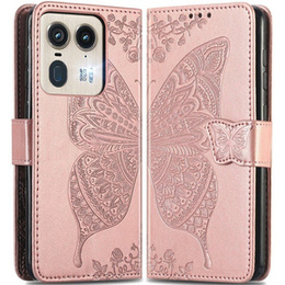 Θήκη με πτερύγιο για Motorola Edge 50 Ultra, Butterfly, ροζ rose gold