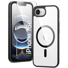 Μαγνητική θήκη για iPhone 16E, MagSafe, μαύρη + σκληρυμένο γυαλί 9H