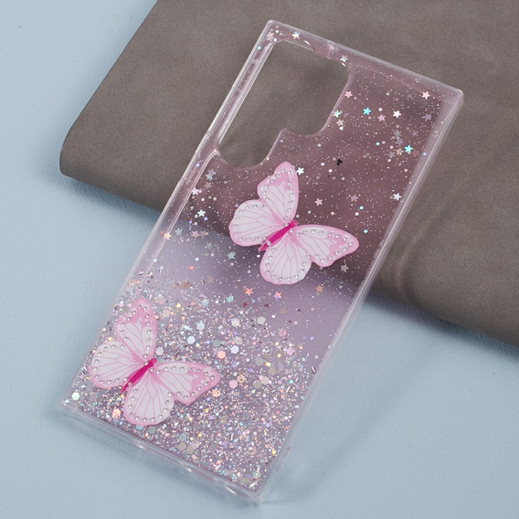 Θήκη για Samsung Galaxy S24 Ultra, Glitter Butterfly, ροζ