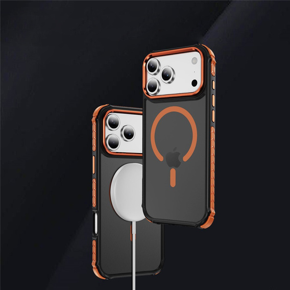 Ματ θήκη για iPhone 17 Pro, θωρακισμένη, για MagSafe, καπνιστή με πορτοκαλί πλευρές