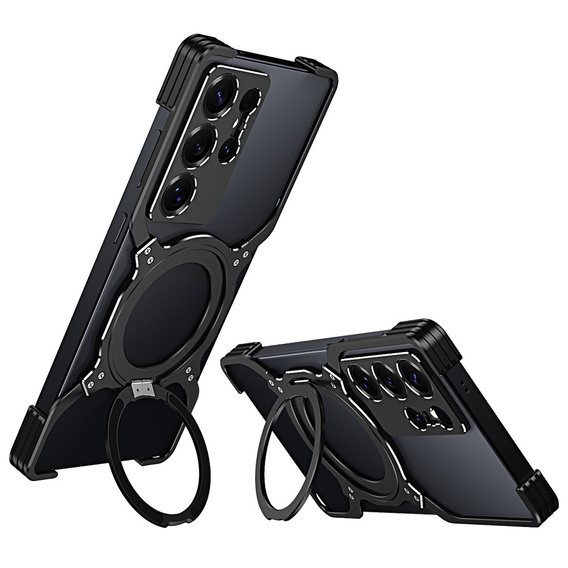 Θήκη για Samsung Galaxy S25 Ultra, Kickstand Bumper, με κάλυμμα φακού, για MagSafe, μαύρο / ασημί