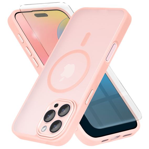 Θήκη για iPhone 16 Pro, για MagSafe, ERBORD Μatt Case, ροζ + Γυαλί οθόνης