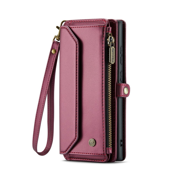 θήκη CASEME για Samsung Galaxy S25 Ultra, RFID Leather Wallet, με λουράκι ώμου, κόκκινη