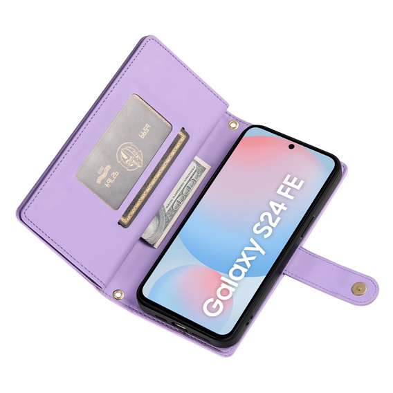 Θήκη με πτερύγιο για Samsung Galaxy S24 FE, Wallet Zipper Pocket, μωβ