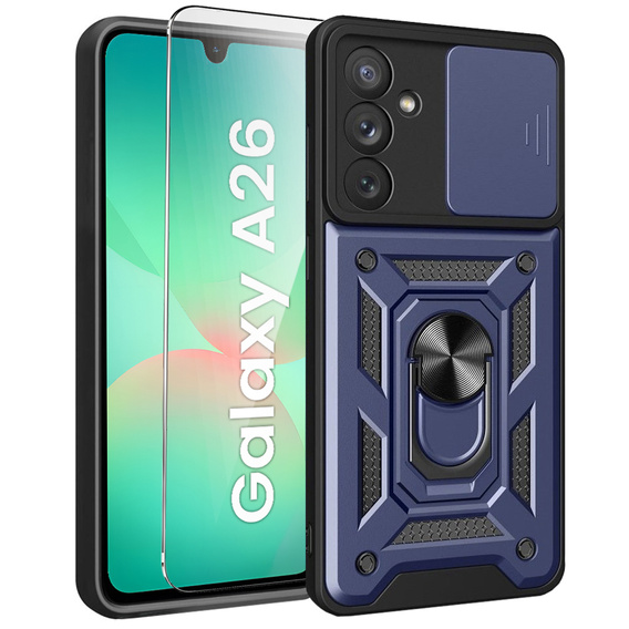 Θωρακισμένη θήκη για Samsung Galaxy A26, CamShield Slide, μπλε + Μετριασμένο γυαλί 9H