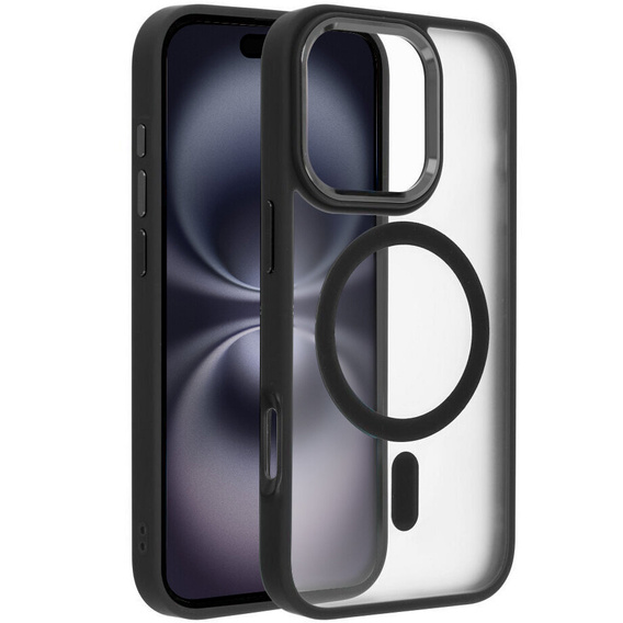 Θήκη για iPhone 16 Pro Max, για MagSafe, ERBORD Μatt Case, διαφανής / μαύρη + Γυαλί οθόνης
