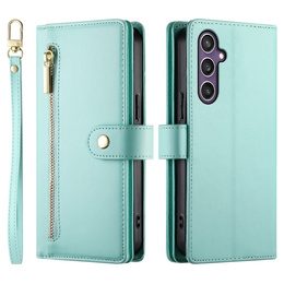 Θήκη με πτερύγιο για Samsung Galaxy S25+ Plus, Wallet Zipper Pocket, πράσινη