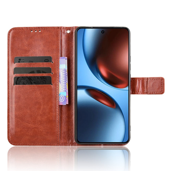 Θήκη με πτερύγιο για Realme GT 7 / 7T, Crazy Horse Wallet, καφέ