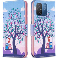 Θήκη με πτερύγιο για Xiaomi Redmi 12C, Wallet, tree & owls, μπλε