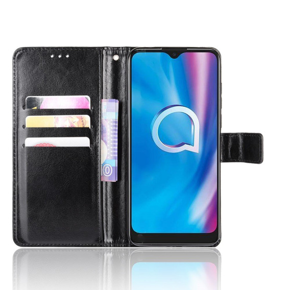 Θήκη με πτερύγιο για Alcatel 1S/1V/3L, Crazy Horse Wallet, μαύρη