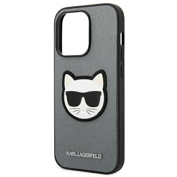 Karl Lagerfeld Θήκη για iPhone 14 Pro Max, Saffiano Choupette Head Patch, ασημένια