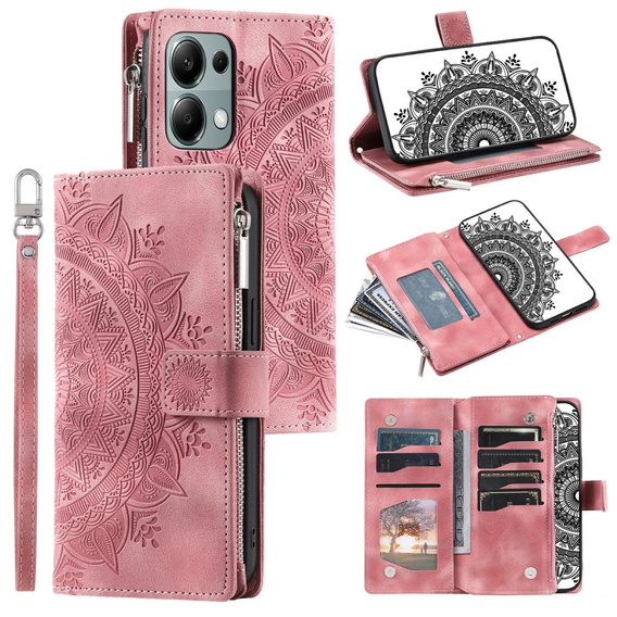 Θήκη με πτερύγιο για Xiaomi Redmi Note 13 Pro 4G / Xiaomi Redmi Note 14S / Xiaomi Poco M6 Pro 4G, Mandala, ροζ rose gold