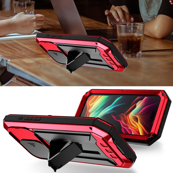 Θήκη για iPhone 15 Pro, R-JUST CamShield Slide, θωρακισμένη, κόκκινη / μαύρη