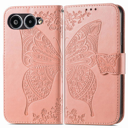 Θήκη με πτερύγιο για T Phone 3 5G, Butterfly, ροζ rose gold
