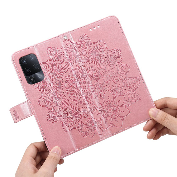 Θήκη με πτερύγιο για Oppo Reno5 Z / A94 / A95 5G, Mandala, ροζ rose gold