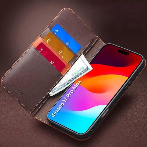 QIALINO δερμάτινη θήκη πορτοφόλι για iPhone 17 Pro Max - καφέ