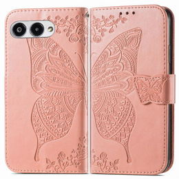 Θήκη με πτερύγιο για T Phone 3 5G, Butterfly, ροζ rose gold