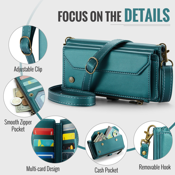 θήκη CASEME για Samsung Galaxy S25 FE, RFID Leather Wallet, με λουράκι ώμου, πράσινη