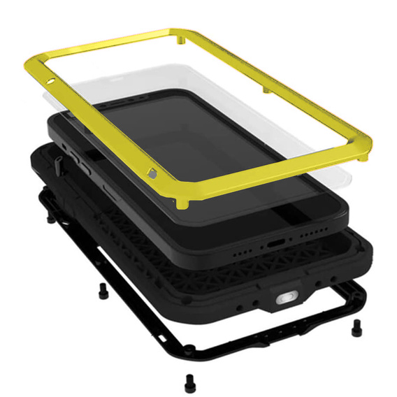 Love Mei Θήκη για iPhone 13 mini, armored with glass, κίτρινη / μαύρη