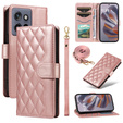 θήκη πτερύγιο για Motorola Edge 50 Neo / Motorola ThinkPhone 25, Rhombus Crossbody Leather, ροζ rose gold