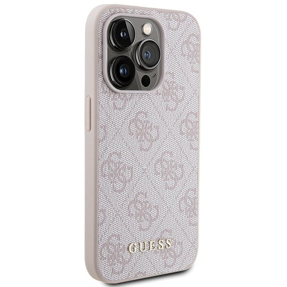 GUESS Θήκη για iPhone 15 Pro Max, 4G Metal Gold Logo, ροζ