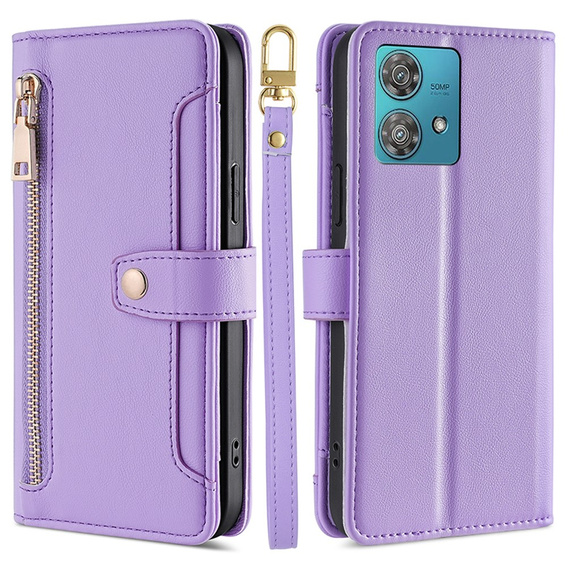 Θήκη με πτερύγιο για Motorola Edge 40 Neo, Wallet Zipper Pocket, μωβ