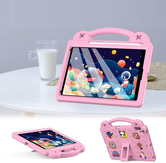 Παιδική θήκη για iPad 10.2" 2021/2020/2019 (9/8/7 gen.) / Air 10.5" 2019 (3 gen.), Cute Patterns, με βάση, ροζ