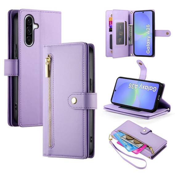 Θήκη με πτερύγιο για Samsung Galaxy A36 5G, Wallet Zipper Pocket, μωβ