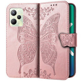 Θήκη με πτερύγιο για Realme C35, Butterfly, ροζ