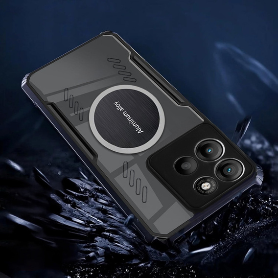 Θήκη για Motorola Moto G15 / Motorola Moto G15 Power, με μαγνητική πλάκα, διαφανής / μαύρη