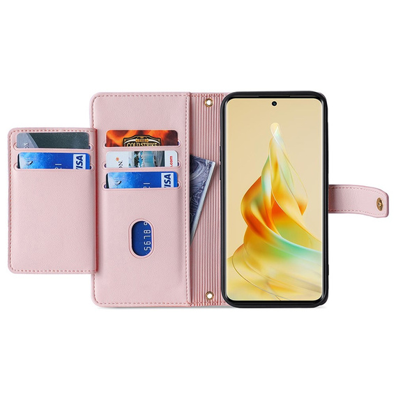 Θήκη με πτερύγιο για Oppo A78 4G, Wallet Zipper Pocket, ροζ