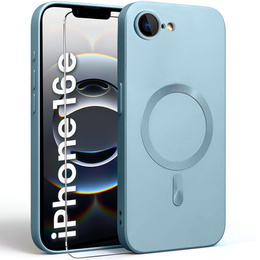 Θήκη για iPhone 16E, ColorMag, για MagSafe, μπλε + γυαλί 9H, μετριασμένο