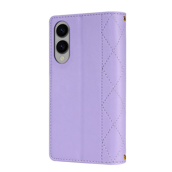 θήκη πτερύγιο για Samsung Galaxy S25 Edge, Rhombus Crossbody Leather, μωβ