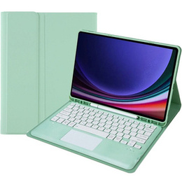 Θήκη + πληκτρολόγιο Samsung Galaxy Tab S9+, Leather Pen Slot TouchPad, ανοιχτή πράσινη