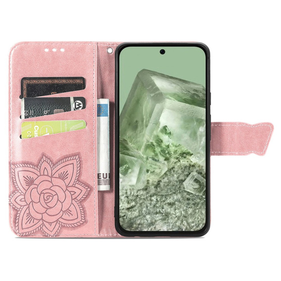 Θήκη με πτερύγιο για Google Pixel 8A, Butterfly, ροζ rose gold