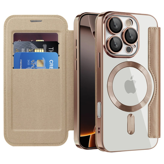 Θήκη με πτερύγιο για iPhone 16 Pro, RFID Wallet MagSafe CamShield, χρυσή